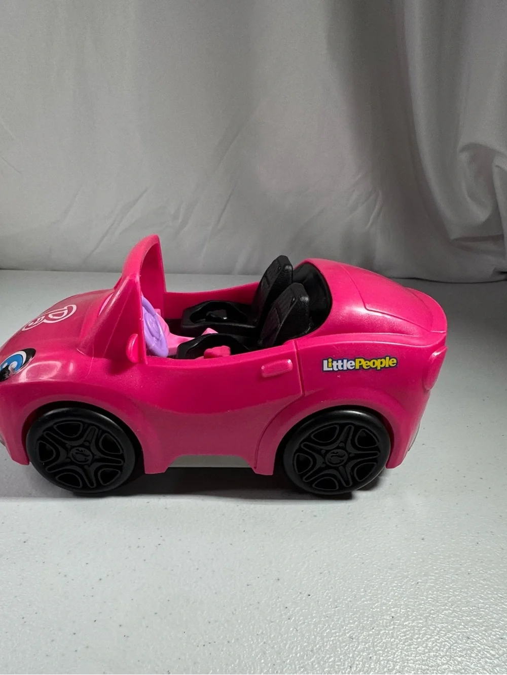 Barbie Little People Pink Kids Convertible Toy Car with Playful Face